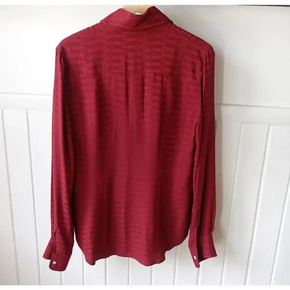 Vintage 90s Dolce & Gabbana Shirt Womens 44 Red Silk Logo Print Button Up Blouse